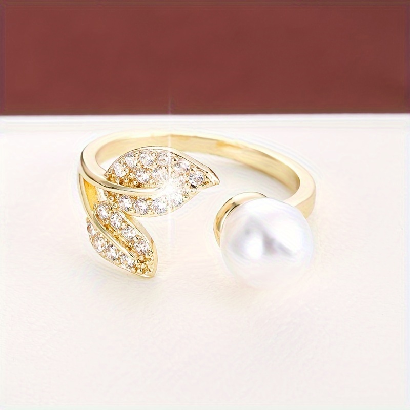 Adjustable Copper Leaf Ring with Zirconia Open Band